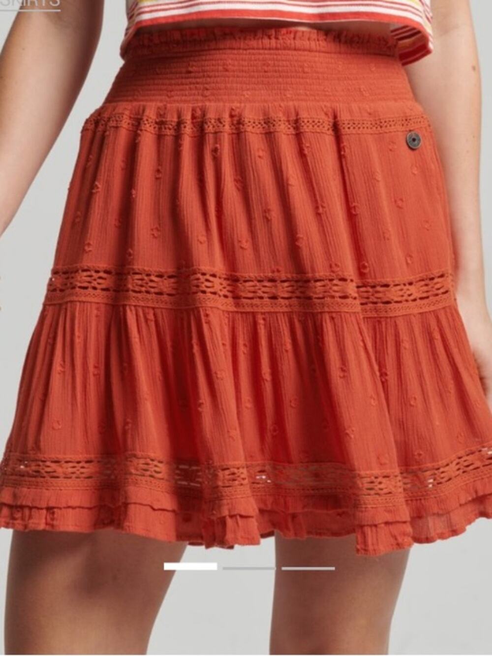 Superdry NWTS Lace Woven Tiered Tomato Red Orange Mini Skirt size 8